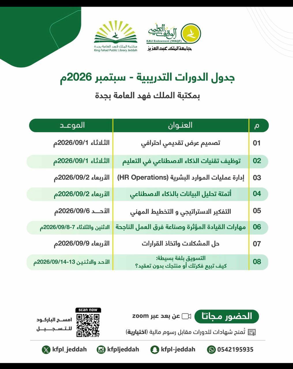 king fahd public library jeddah free courses sep 2026